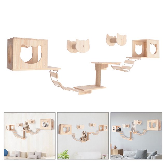Wall Mounted Cat Climbing Frame Cat House Wooden Sturdy Platform Ladder