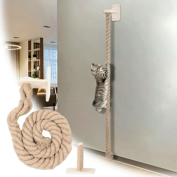 Wall Mounted Cat Climbing Rope & Ladder, Extra Wide Base Sisal Jute Rope Toy for Large Cats, Ceiling Mounted Kitten Scratching Pole for Indoor Outdoor Play, Jumping, Exercise, and Resting Perch