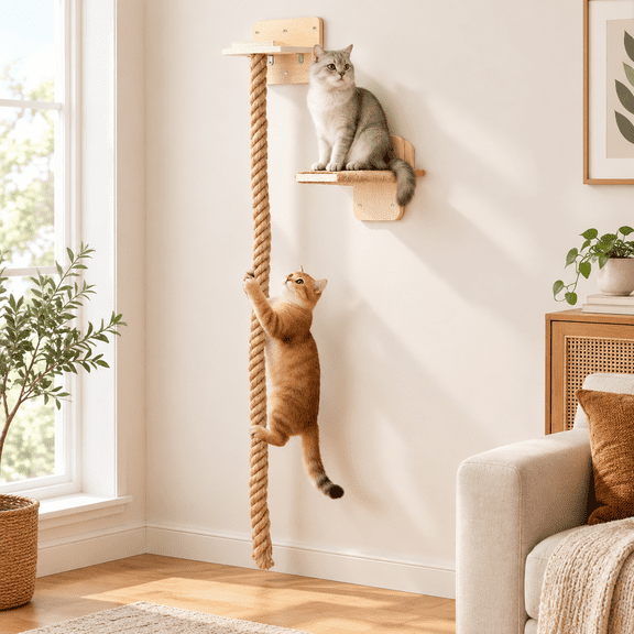 Wall Mounted Cat Climbing Rope Ladder with Jumping Platform for Indoor Cats Kittens