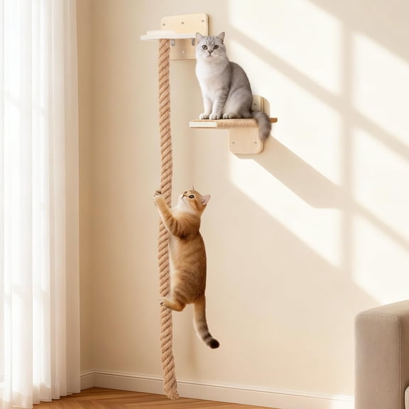 Wall Mounted Cat Climbing Rope Ladder with Jumping Platform