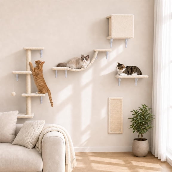 Wall-Mounted Cat Furniture Set with Shelves Bridge Steps Scratcher and Tree