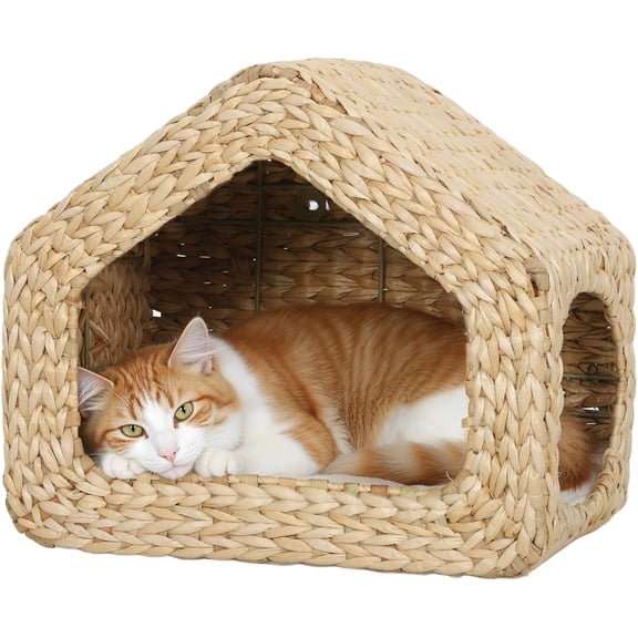 Wall Mounted Cat House, Cat Wall Condo Furniture with Washable Cushion, Kitty Shelf Bed for Indoor Cats Kittens, Natural
