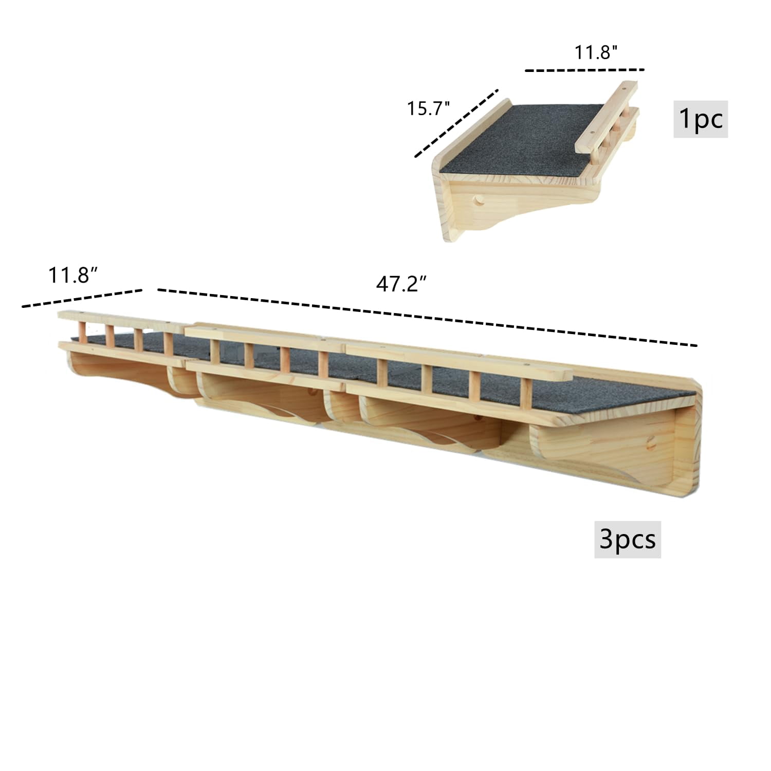 Wall Mounted Cat Perch Walkway 11.8" x 15.7" Solid Wood Cat Furniture