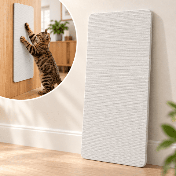 Wall Mounted Cat Scratching Pad, 23.62 x 11.81 in Adhesive Climbing Scratcher for Cats, Space Saving Furniture Protection Toy White
