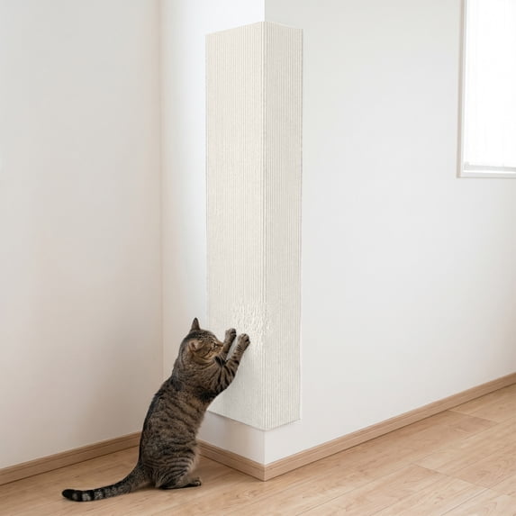 Wall Mounted Cat Scratching Pad, Tall Vertical Scratch Post Replacement, No Debris Non-Woven Fabric Climbing Sticker, Removable Adhesive Wall Safe, 78.74x15.75 Inches White M