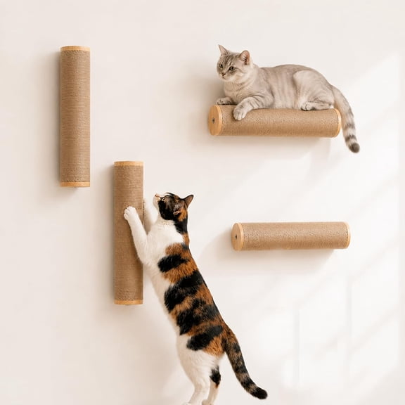 Wall Mounted Cat Scratching Post - 11 in, for Indoor Cats Climbing & Scratching, 2-Post Integrated Set