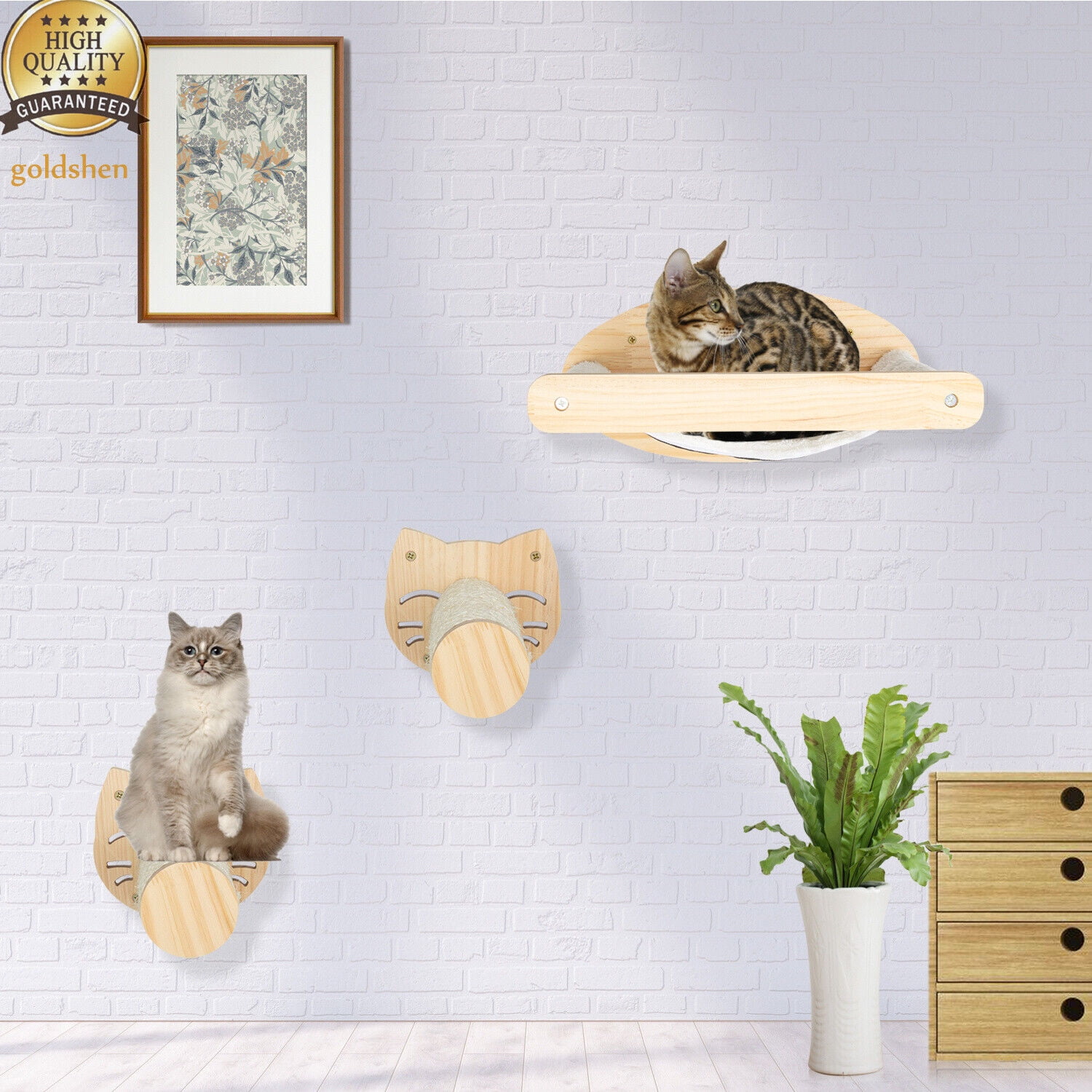 WallMounted Cat Shelves Set W/2 Cute Cat Scratching Posts Hammock Bed