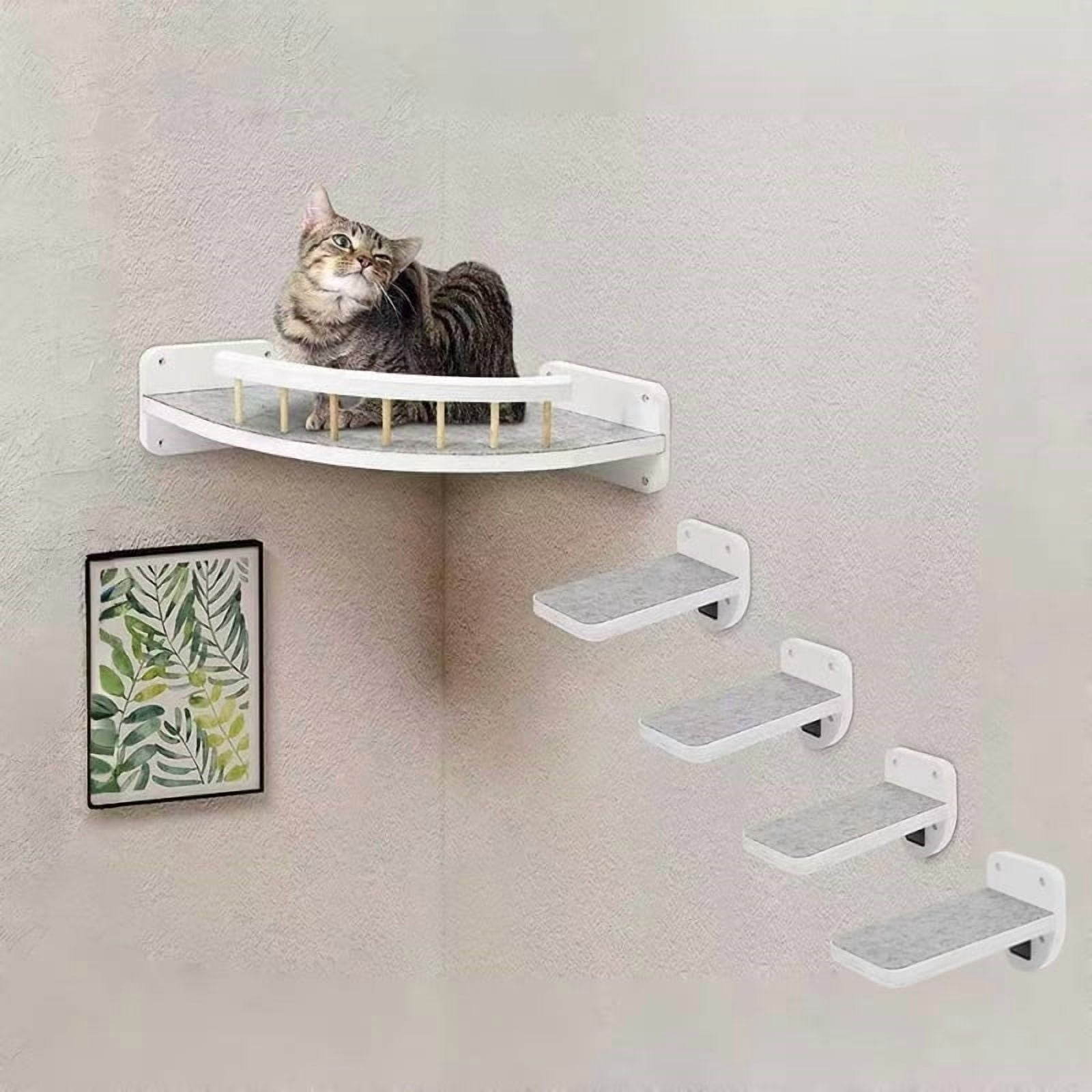 Deben Racks Cat Wall-Mounted Cat Tree: 4-Step Ladder, Felt Hammock. Multi-Level ...
