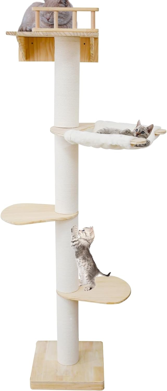 Wall Mounted Cat Tree Tall Cat Scratching Post, Wood Cat Wall Furniture