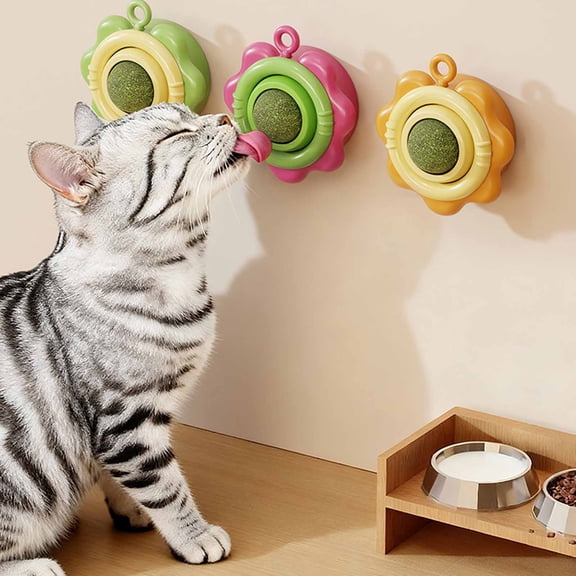 Wall-Mounted Catnip Balls, Grass Licking Discs, interactive Self-Entertainment Feline toys with Adhesive Backing, for Kittens & Adult Cats to Alleviate Boredom, Satisfy Chewing &