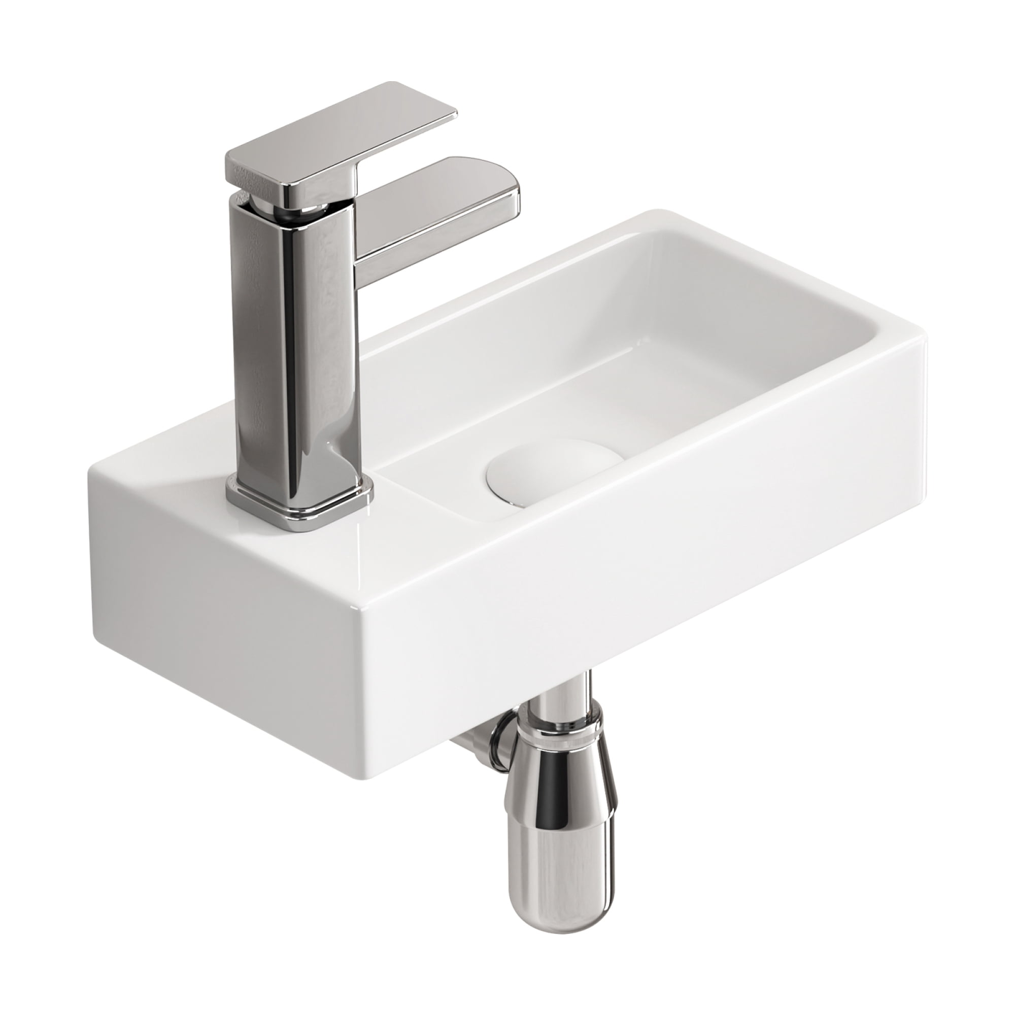 Wall-Mounted Ceramic Bathroom Sink,Small Cloakroom Basin Sink for Small Bathroom, Powder Room,14.57" x 7.09" x 3.54",Left