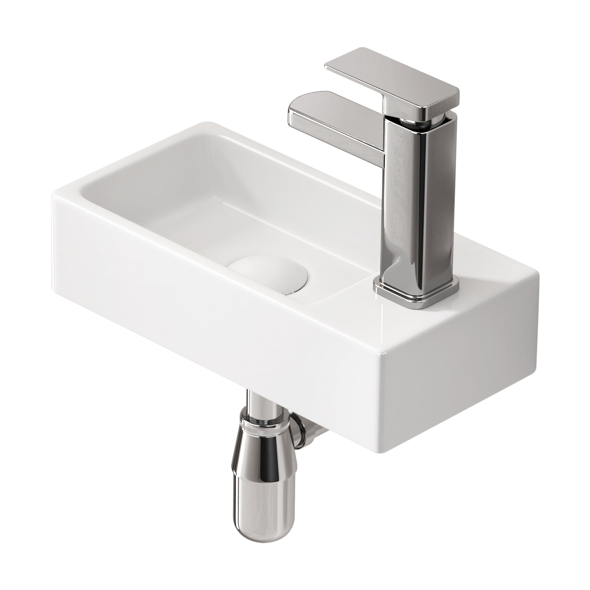 Wall-Mounted Ceramic Bathroom Sink,Small Cloakroom Basin Sink for Small Bathroom, Powder Room,14.57" x 7.09" x 3.54",Right