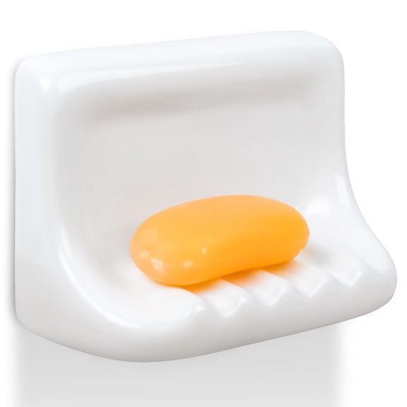 Wall Mounted Ceramic Soap Dish, White, For 4x4 Inch Tile Walls