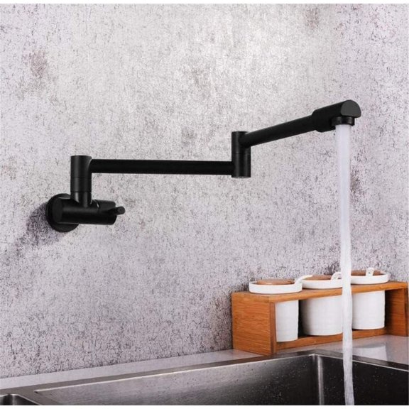 Wall Mounted Chrome/Black Kitchen Faucet Single Cold Wall Faucets 360 Degree Swivel Folding Water Tap Single Handle with Aerator Black