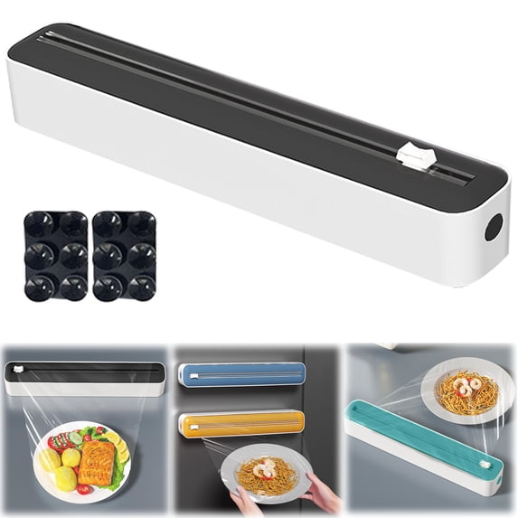 Wall Mounted Cling Film Dispenser with Cutter, Plastic Wrap and Aluminum Foil Organizer Box for Kitchen