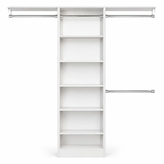 Wall-Mounted Closet System, Adjustable Space-Saving Organizer, 4FT, White Wood, Morning Outfit Prep Station for Narrow Spaces