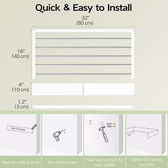 Wall Mounted Clothes Drying Rack 32"
