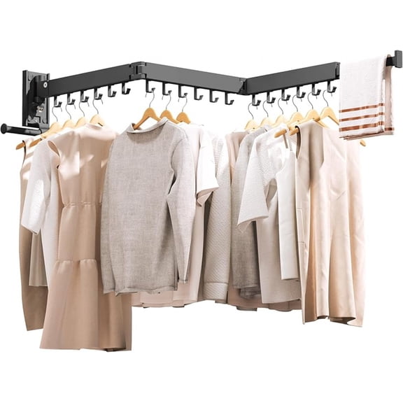 Wall Mounted Clothes Drying Rack 32 inches,Foldbale Laundry Drying Rack Wall Mount,Drying Rack Clothing Space Saver,Retractable,Collapsible,Folding Laundry Rack,White