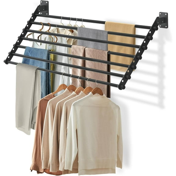 Wall Mounted Clothes Drying Rack 43 Inch – Foldable Laundry Drying Rack for Wall Mount, Space Saving Indoor Drying Rack for Clothes, Compact & Sturdy Design