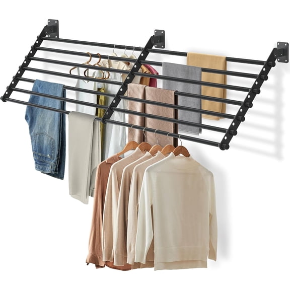 Wall Mounted Clothes Drying Rack 57 Inch  Foldable Laundry Drying Rack for Wall Mount, Space Saving Indoor Drying Rack for Clothes, Compact & Sturdy Design