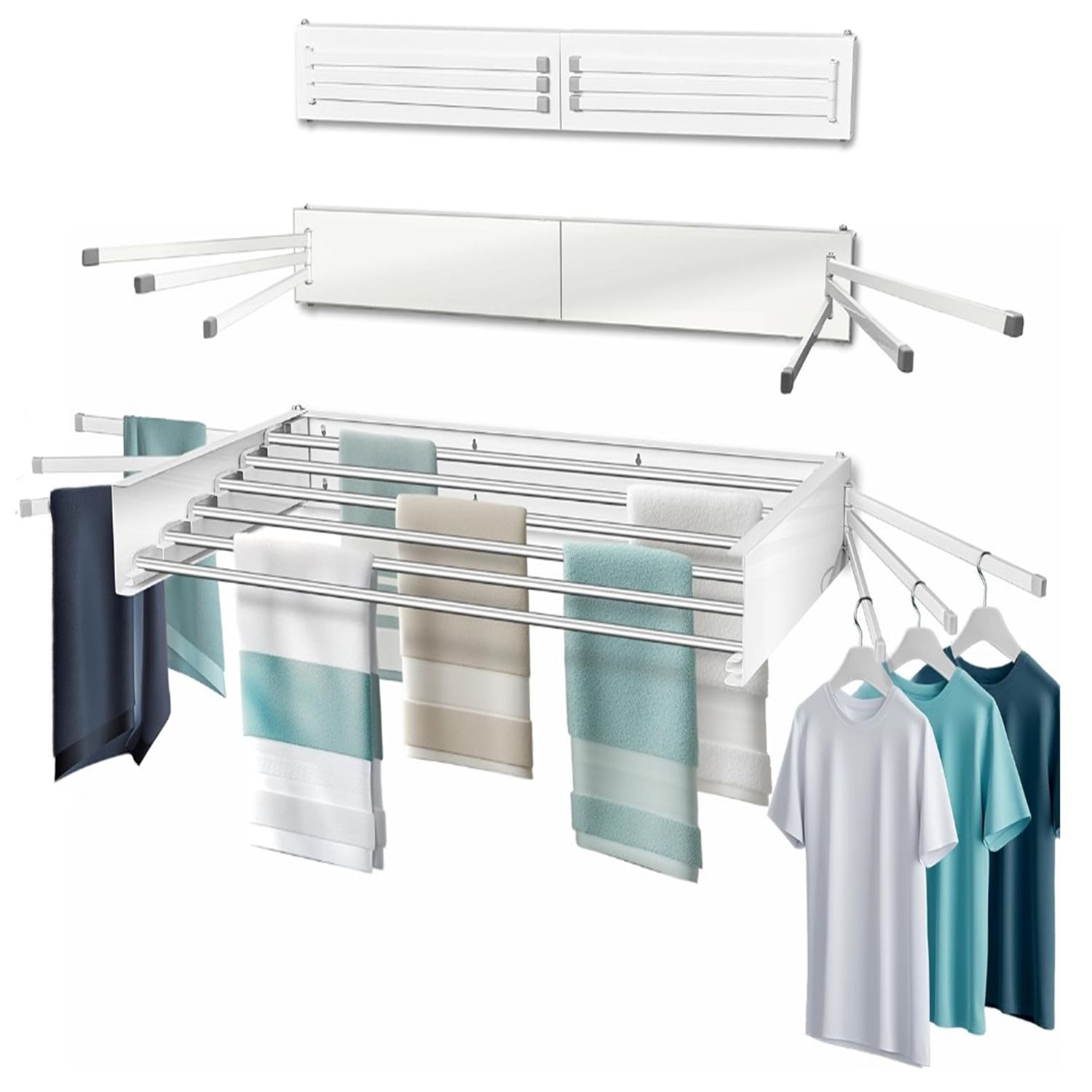 Wall Mounted Clothes Drying Rack with 6 Swivel arms, 35”Wide, 26 Linear ...