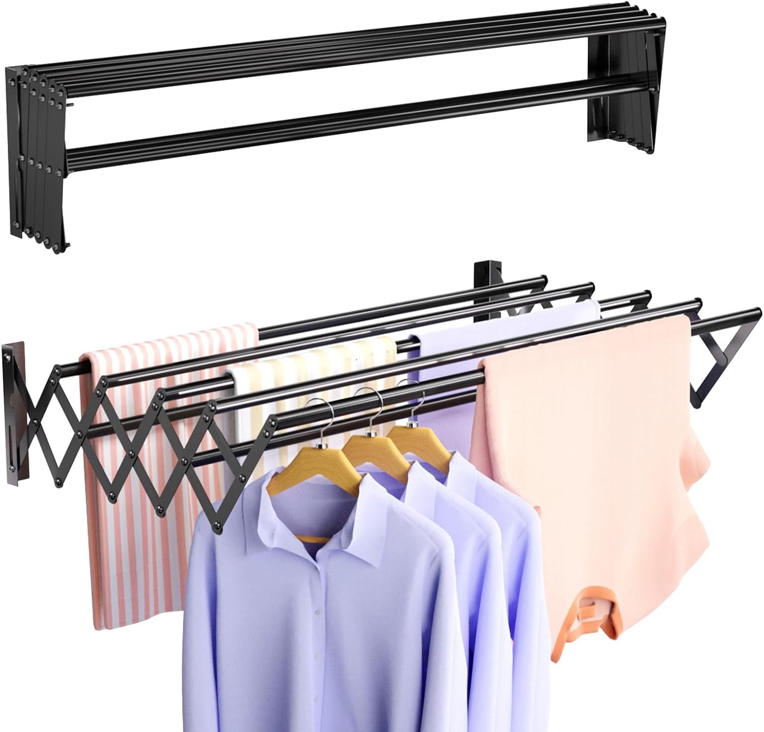 Wall Mounted Clothes Drying Rack, Foldable Wall Mount Laundry Drying Rack Folding Indoor, Drying