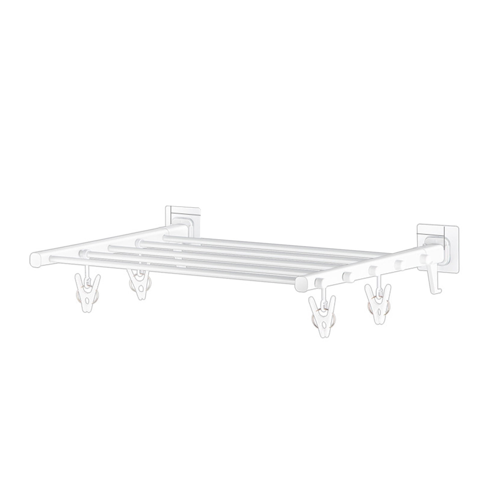 Wall Mounted Clothes Drying Rack Folding Telescopic Punch Free Plastic