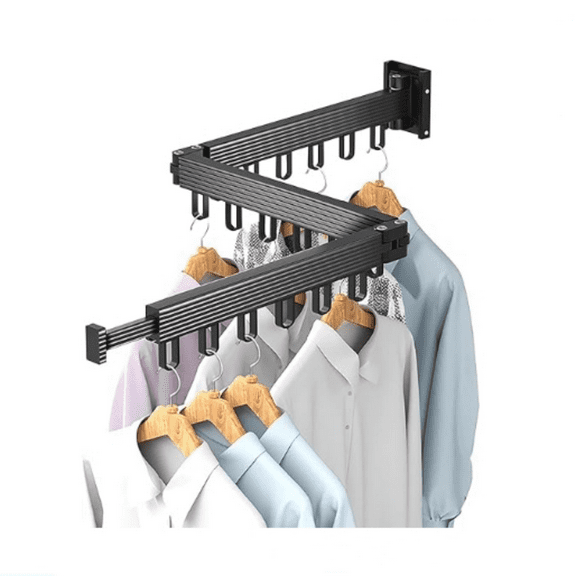 Wall Mounted Clothes Drying Rack For Laundry Room Organization, Folding and Collapsible Indoor Laundry Hanger Dryer Rack,  Foldable Hanging  for Clothing, Black, Steel, 220 Lb Rating