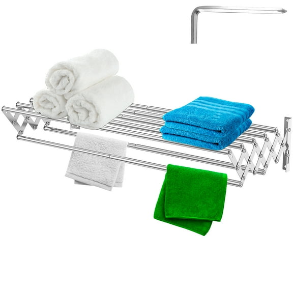 Wall Mounted Clothes Drying Rack Rustproof Accordion Retractable Drying Rack for Laundry Room/Bathroom Tower Easy to Install with 7 Drying 31.5-inch Rods 80 lbs Large Capacity
