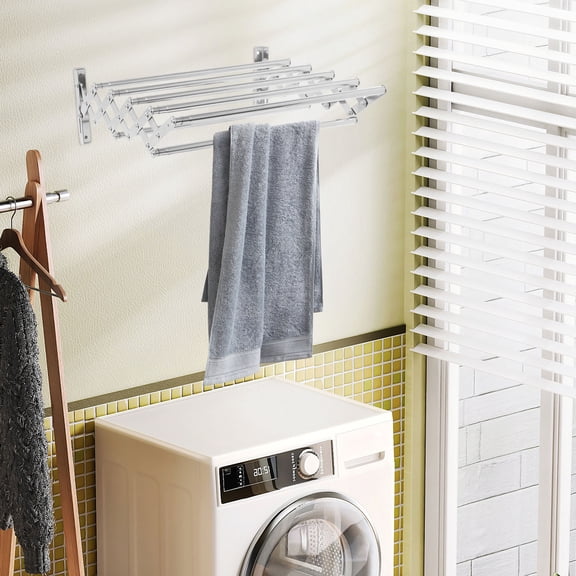 Wall Mounted Clothes Drying Rack Shelf Folding Dryer Hanger for Laundry Room Bathroom Balcony Kitchen