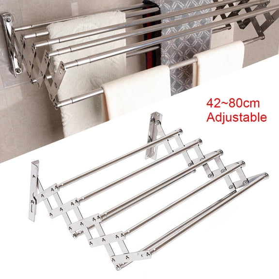 Wall Mounted Clothes Drying Rack Shelf Stainless Steel Folding Dryer Hanger For Laundry Room, Bedrooms