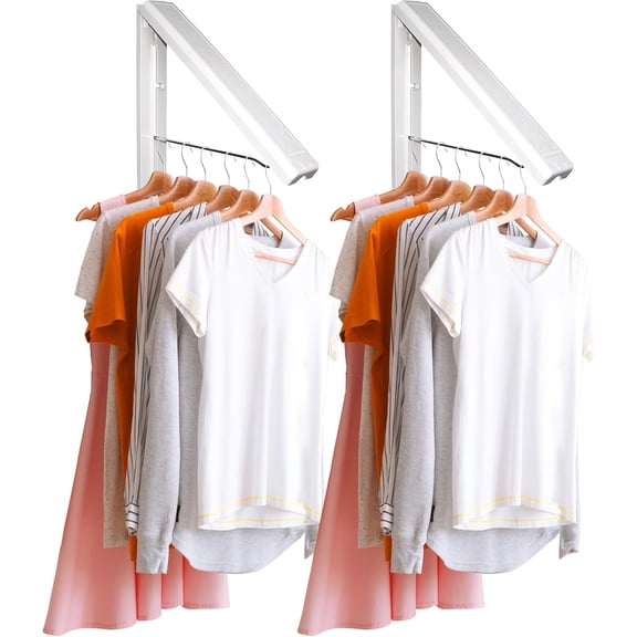 Wall-Mounted Clothes Drying Rack Space-Saving Collapsible Design, 2-Pack, 60 lb Capacity, White