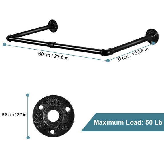 Wall Mounted Clothes Rack, 22-Inch, Set of 2 Industrial Pipe Coat Hanger Clothes Rack, Multi-Purpose Hanging Rod for Clothing Storage
