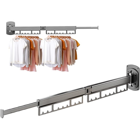 Wall Mounted Clothes Rack, 36.2 Inch Wall Mounted Garment Rack, Garden Tool Wall Hooks and Hangers, Adjustable Wire Shelving Clothes Rack, Clothes Drying Rack for Holding Cloths