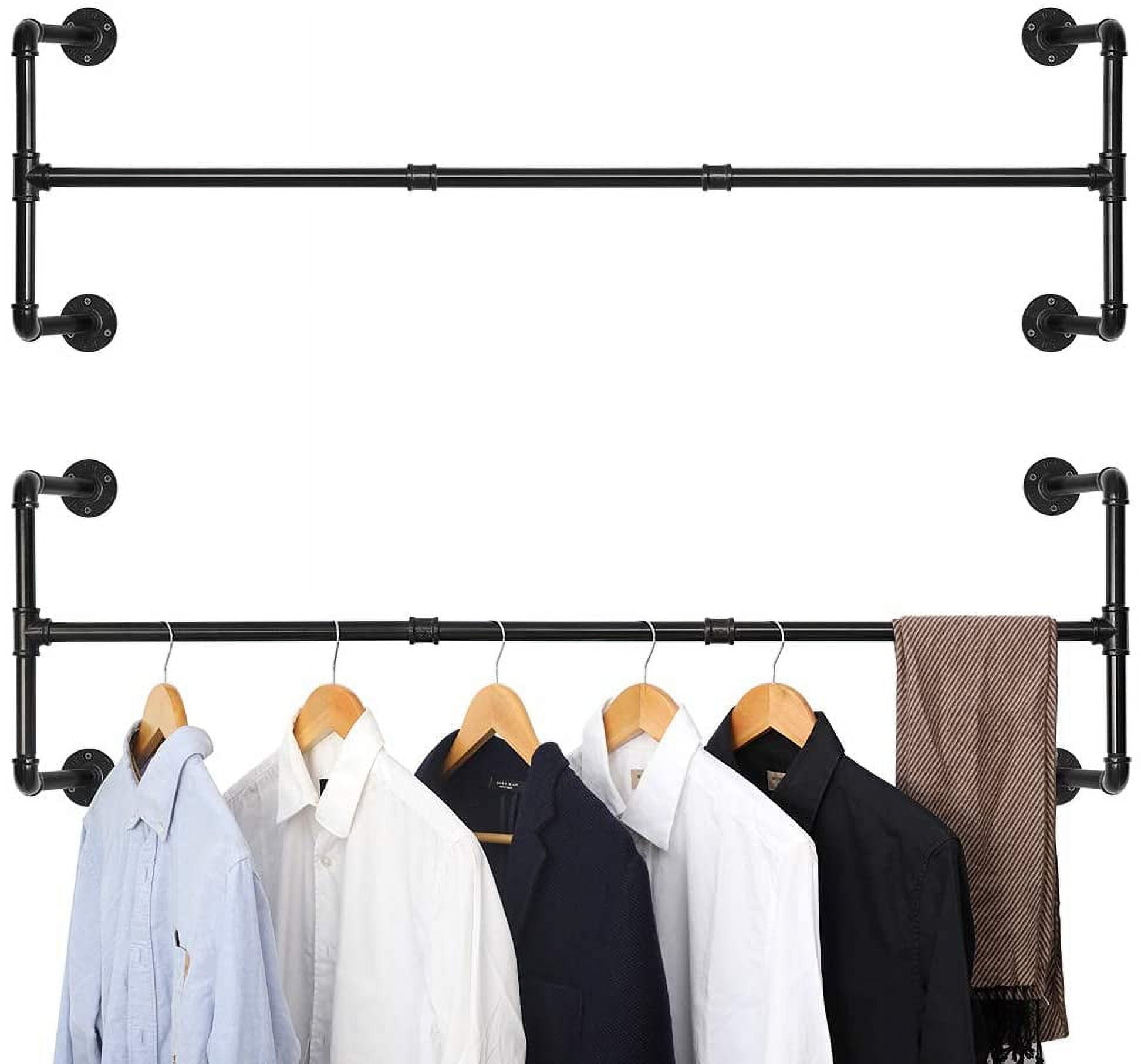 Wall-Mounted Clothes Rack, 43.7L Double Black Iron Garment Bar, Industrial  Pipe Clothing Rack, Multi-Purpose Hanging Rod for Closet Storage, Set of 2  