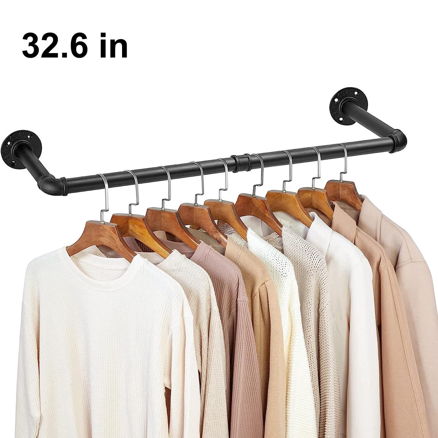 Wall Mounted Clothes Rack Black Pipe Rack Heavy Duty Garment Bar Rod 32 ...
