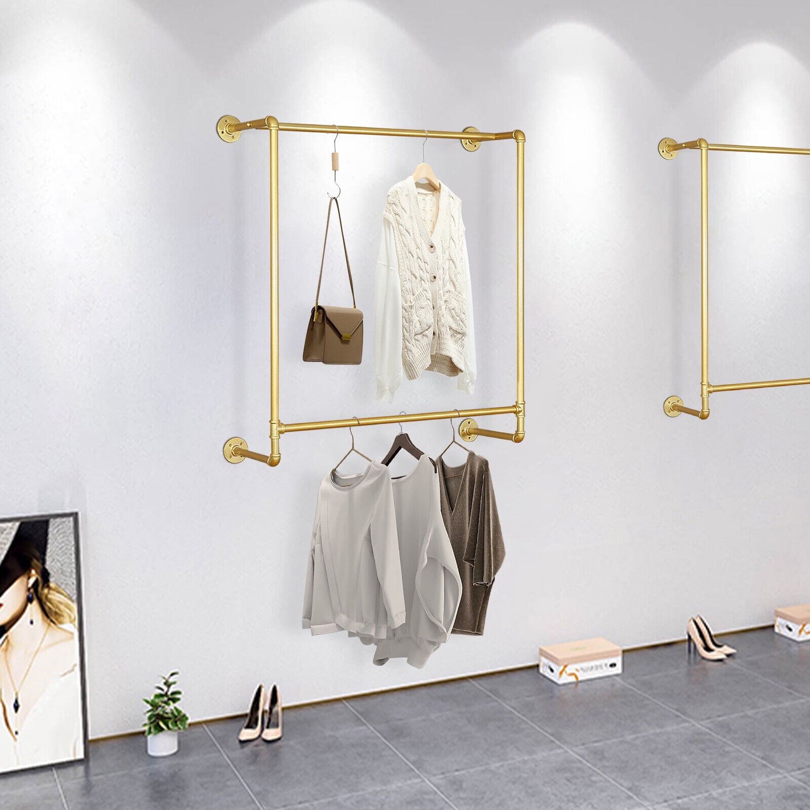 Wall Mounted Clothes Rack, Detachable Hanging Bar Metal Garment Storage ...