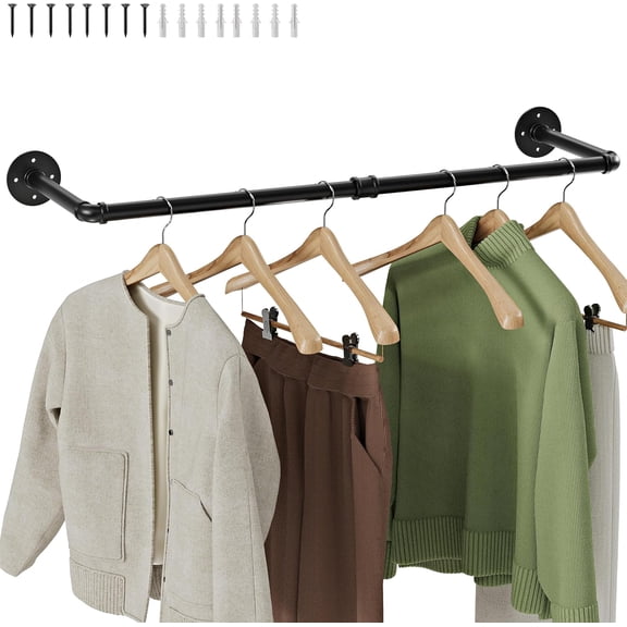 Wall Mounted Clothes Rack, Industrial Pipe Clothing Rack 28 Inch Black, Wall Clothes Hanger for Bedroom, Cloakroom, Closet, Hallway, Boutique Display, Drying Racks Wall-Mount for Laundry