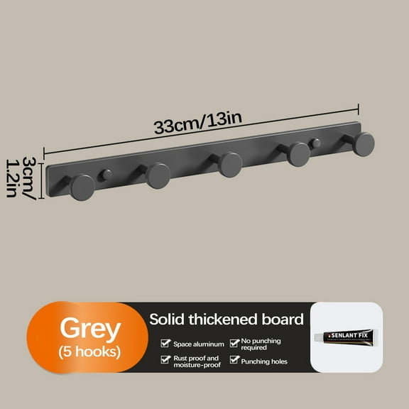 Wall Mounted Clothes Rack | Space Aluminum Entryway Coat Hook | No-Drill Door Back Hanger | Heavy Duty Organizer for Towels, Keys, Bags | Sizes S/M/L/XL | Easy Installation | 1 Pack
