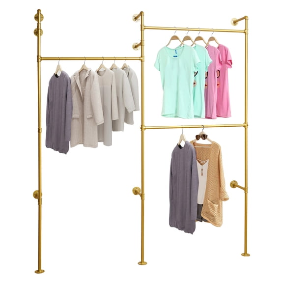 Wall-Mounted Clothing Rack, 82.68*93.31in Iron, 110.23lbs Load & Three-Tier Design, for Retail Stores/Garment Factories