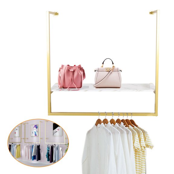 Wall Mounted Clothing Store Metal Display Hanger Rack U-Shaped Shelf W/ Plate