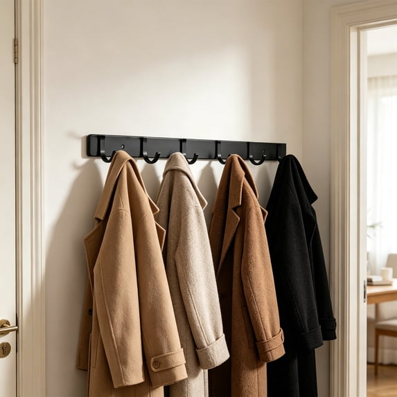 Wall Mounted Coat Hook Rack for Towels Robes Bags - No Drill Adhesive Aluminum Alloy Storage Hook Organizer for Bathroom Kitchen Entryway Bedroom - Multi-Purpose Hanging Hooks for Home Organization