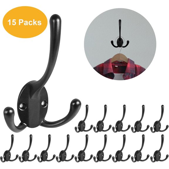 Wall Mounted Coat Hooks 15 Packs Heavy Duty Black Hardware Robe Hooks Decorative for Single Hanging Coats Towel Cubicle Classroom Kitchen Bath Backpack Hat Hook