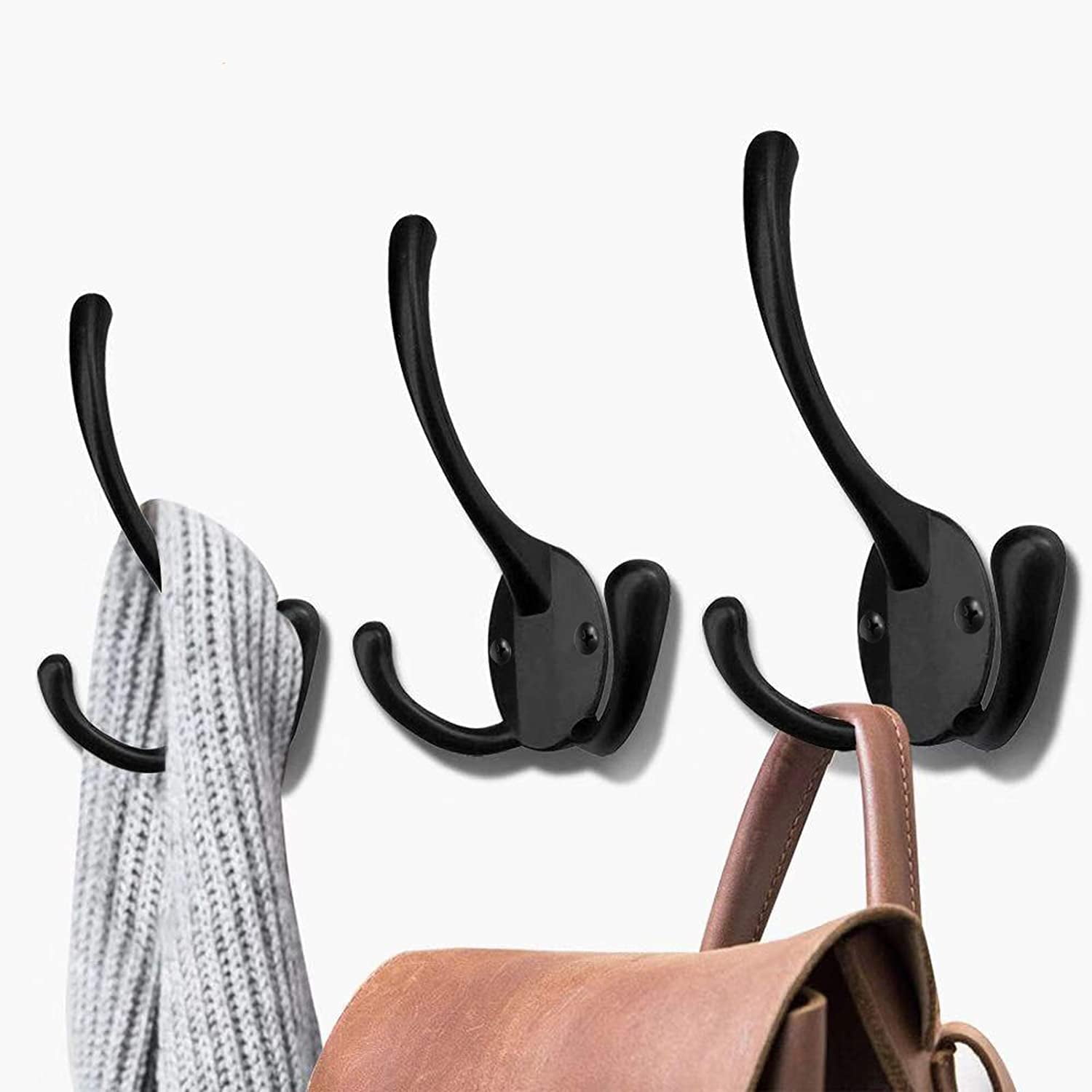 Wall Mounted Coat Hooks 5 Pack Heavy Duty Black Hardware Robe Hooks ...