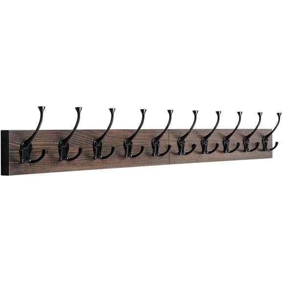 Wall Mounted Coat Rack with 10 Decorative Hooks, 34'' Long, Old Wood Color Coat Hanger, Rustic Coat Hooks Rail for Entryway Living Room Coat Scarf Bag Towel Hat