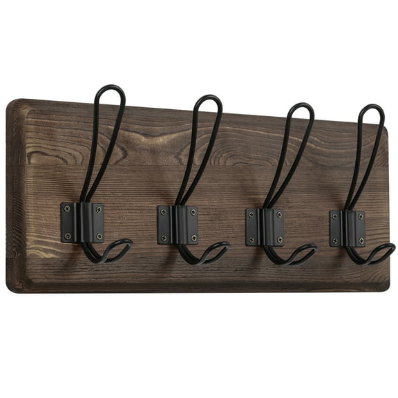Wall Mounted Coat Rack, 15-Inch Wood Rustic Coat Hooks with 4 Hooks, Brown