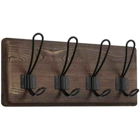 Wall Mounted Coat Rack, 15-inch Wood Rustic Coat Hooks with 4 Hooks for Entryway, Mudroom, Bathroom, Kitchen (Brown)