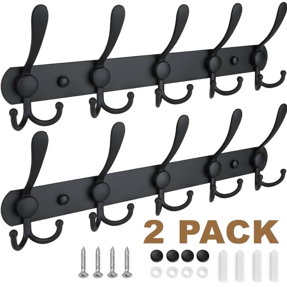 Aovky Wall Mounted Coat Rack, 2 Pack 16 Inch Heavy Duty Stainless Steel Wall Hook Rack with 5 Triple Hooks