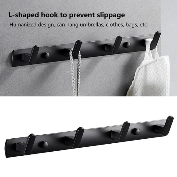 Wall-Mounted Coat Rack-4/5 Hook Space Aluminum Wall Coat Hooks with Screws, Metal Towel Rack for Hanging Clothes Bags, Matte Black/White Robe Hook for Kitchen Entryway Bathroom