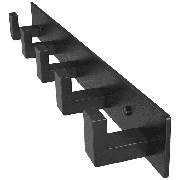 Coat Rack Wall Mount 5 Hooks Stainless Steel Black L Shape Heavy Duty Hat Towel Bathroom Kitchen